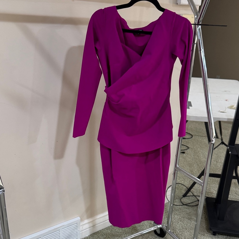 Fuchsia Long-Sleeve Draped Dress